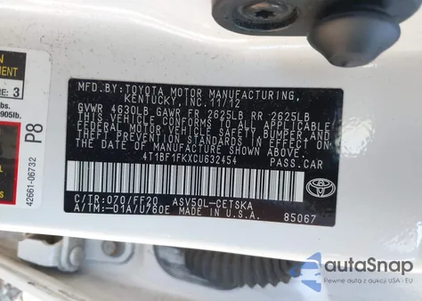 2012 Toyota Camry L/Le/Se/Se Limited Edition/Xle from USA, damaged, VIN 4T1BF1FKXCU632454